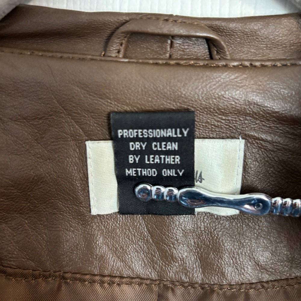 Neiman Marcus Exclusive Brown Genuine Leather Ruffle Draped Front Jacket Medium - Picture 11 of 15